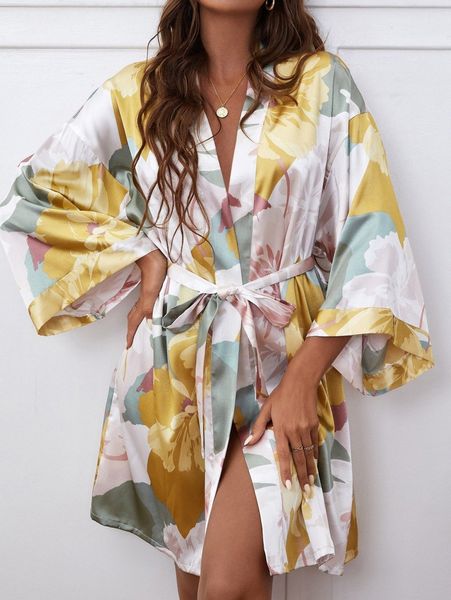 floral print drop shoulder belted satin robe without lingerie q6yt#, Black;red
floral print drop shoulder belted satin robe without lingerie q6yt#, Black;red
