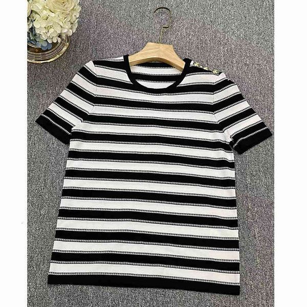 women's knits tees fashionable foreign style knitwear women's summer modern black and white striped shoulder button short sleeve p
women's knits tees fashionable foreign style knitwear women's summer modern black and white striped shoulder button short sleeve p
