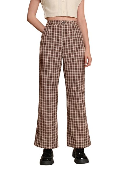 mod tartan wide leg pants n9jt#, Black;white