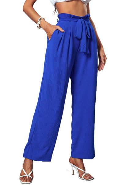 paper bag waist plicated detail belted wide leg pants p4qk#, Black;white 
paper bag waist plicated detail belted wide leg pants p4qk#, Black;white