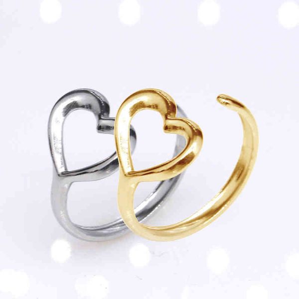 rings hollow out love peach heart cold wind niche titanium steel ring female opening adjustable stainless, Silver