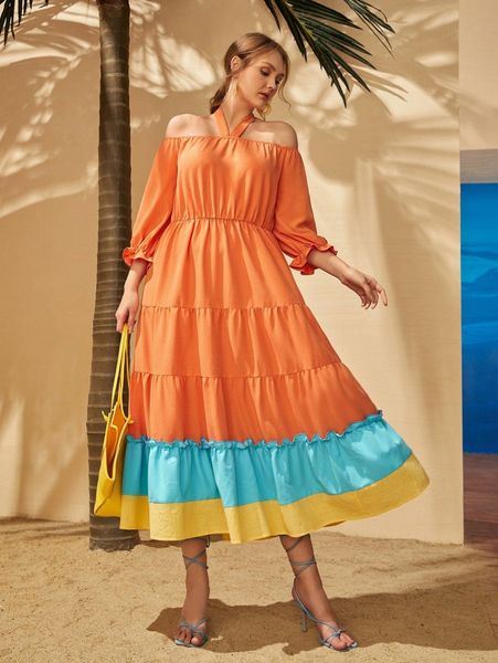 plus color block flounce sleeve ruffle hem dress n0pz#, Black
plus color block flounce sleeve ruffle hem dress n0pz#, Black