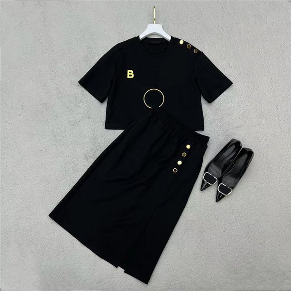 new designer tee split skirts suit women summer t shirt dress 2 piece set shoulder button decoration dresses, Black;gray
new designer tee split skirts suit women summer t shirt dress 2 piece set shoulder button decoration dresses, Black;gray