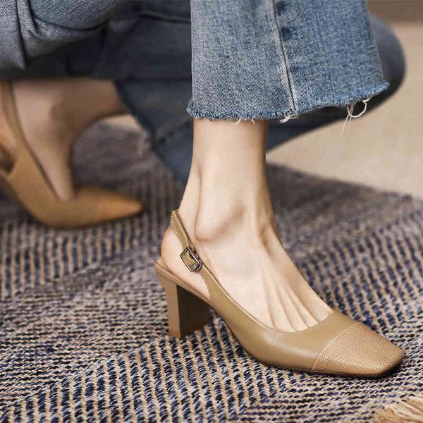 sandals fashion back empty thick heel cow leather sandals women's flat button trip belt splicing baotou spring and summer high-heeled 3, Black 
sandals fashion back empty thick heel cow leather sandals women's flat button trip belt splicing baotou spring and summer high-heeled 3, Black