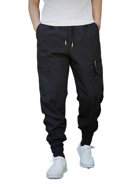 men flap pocket drawstring waist pants r7iu#, Black
men flap pocket drawstring waist pants r7iu#, Black
