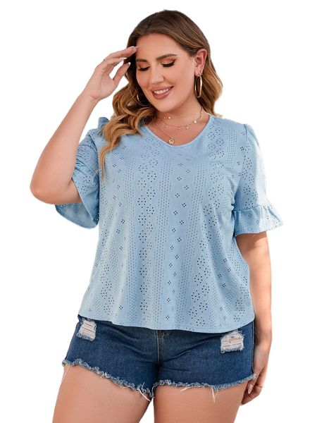 plus flounce sleeve schiffy tee b5eo#, Black