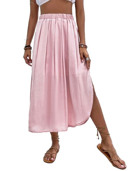 elastic waist split thigh skirt s90o#, Black 
elastic waist split thigh skirt s90o#, Black