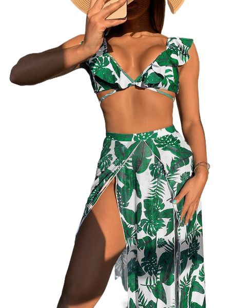 3pack tropical print ruffle trim wrap bikini swimsuit & beach skirt q5gg#, White;black
3pack tropical print ruffle trim wrap bikini swimsuit & beach skirt q5gg#, White;black