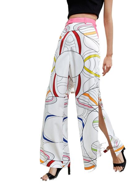 x saamu geo print split thigh pants 635j#, Black;white 
x saamu geo print split thigh pants 635j#, Black;white