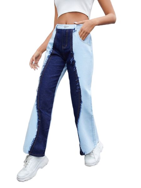 two tone raw trim jeans d27t#, Blue