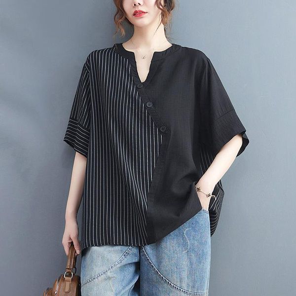 arrival korea style blouses patchwork striped v-neck button loose summer t shirt women casual t-shirt tees, White
arrival korea style blouses patchwork striped v-neck button loose summer t shirt women casual t-shirt tees, White