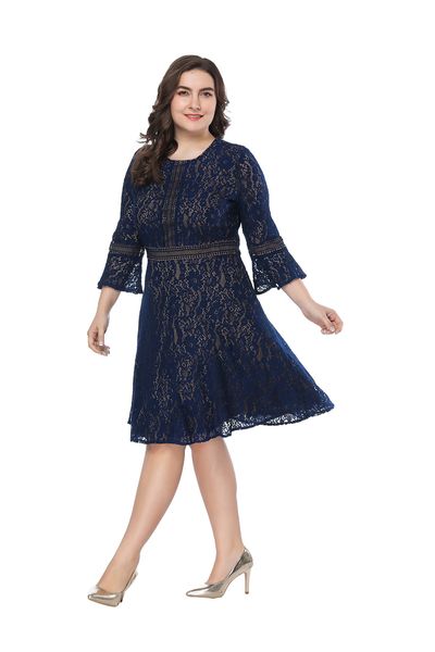 plus size dress summer lace round neck oversize knee length 3/4 sleeve slim elegant party a line skirt high waist solid color, Black
plus size dress summer lace round neck oversize knee length 3/4 sleeve slim elegant party a line skirt high waist solid color, Black