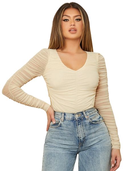 sxy ruched sheer mesh overlay d9lq#, White
sxy ruched sheer mesh overlay d9lq#, White