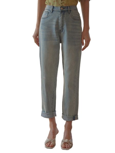 simple retro high waist washed jeans s1x7#, Blue 
simple retro high waist washed jeans s1x7#, Blue