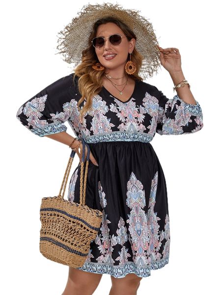 plus floral print lantern sleeve dress c5um#, Black
plus floral print lantern sleeve dress c5um#, Black