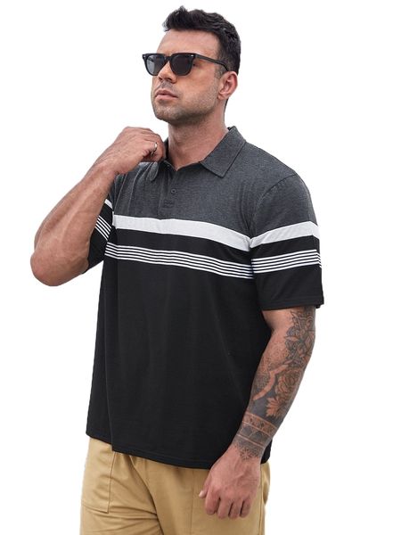 extended sizes men striped print polo shirt w51f#, White;black
extended sizes men striped print polo shirt w51f#, White;black