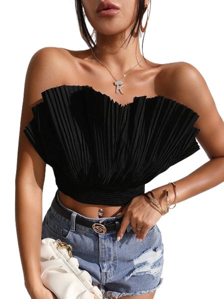 fold pleated crop tube n5ru#, White