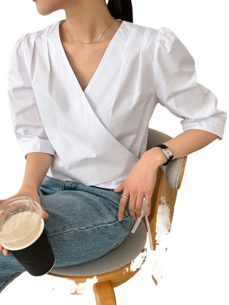 dazy tie side wrap blouse 21pg#, White 
dazy tie side wrap blouse 21pg#, White