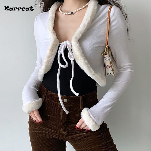 karrram vintage knit sweater cardigans fitted faux fur trim tied open stitch long sleeve crop women ribbed kniwear y2k 220514, White
karrram vintage knit sweater cardigans fitted faux fur trim tied open stitch long sleeve crop women ribbed kniwear y2k 220514, White