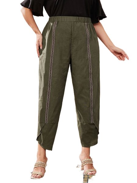 plus contrast tape side pants l6oi#, Black