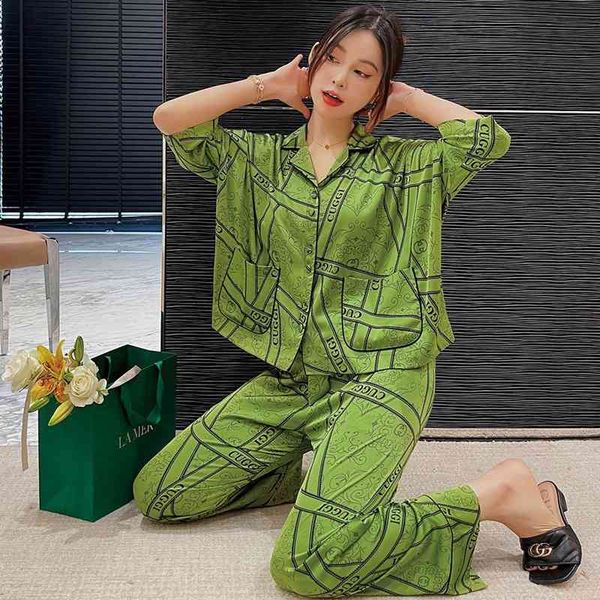 new spring and summer ice silk pajamas women's thin medium sleeved trousers loose brown cardigan suit home clothes, Black;red
new spring and summer ice silk pajamas women's thin medium sleeved trousers loose brown cardigan suit home clothes, Black;red