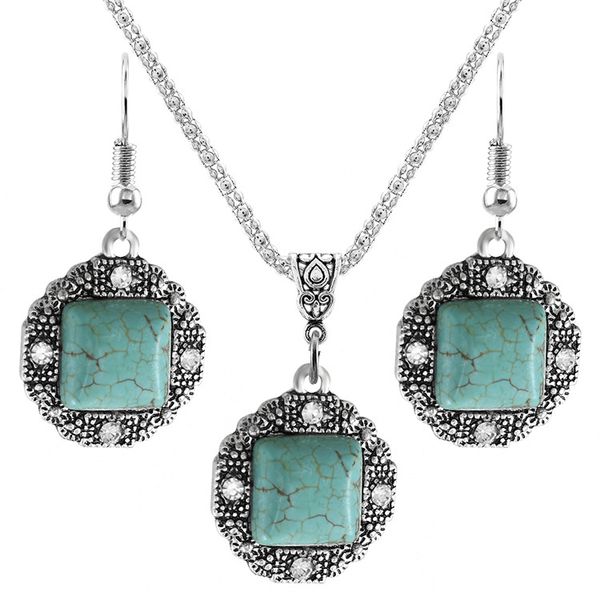 women fashion vintage turquoise rhinestone necklace earrings greek pattern style geometric pendant turquoise jewelry set gifts, Silver
women fashion vintage turquoise rhinestone necklace earrings greek pattern style geometric pendant turquoise jewelry set gifts, Silver