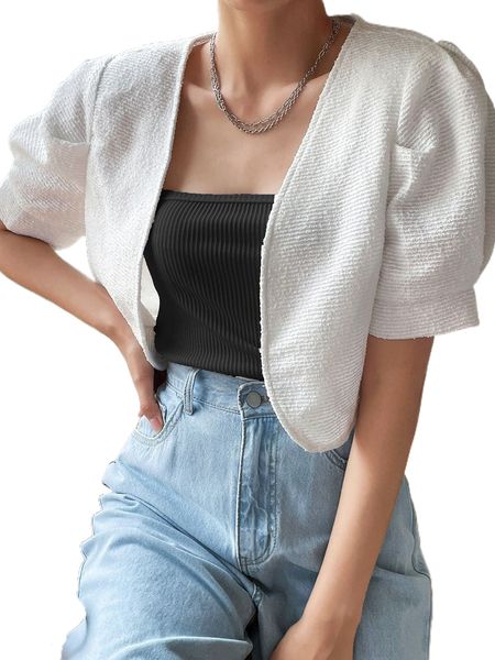 dazy solid open front blouse f3jh#, White
dazy solid open front blouse f3jh#, White