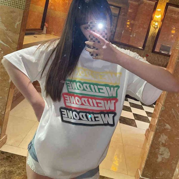women's t-shirt swe11done bullet screen color contrast letter round neck short sleeve t-shirt welldoen male and female lovers half loos, White
women's t-shirt swe11done bullet screen color contrast letter round neck short sleeve t-shirt welldoen male and female lovers half loos, White