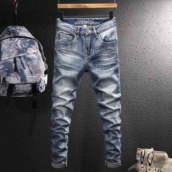 men's jeans street fashion brand small leg jeans men's korean version versatile elastic distressed slim straight pants 2o7x, Blue
men's jeans street fashion brand small leg jeans men's korean version versatile elastic distressed slim straight pants 2o7x, Blue