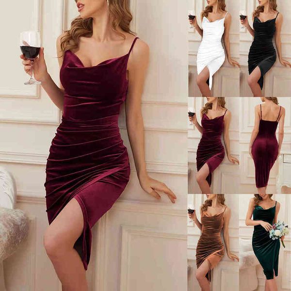 2022 spring and summer new women's temperament slit pleated velvet suspender dress evening dress, Black;gray
2022 spring and summer new women's temperament slit pleated velvet suspender dress evening dress, Black;gray