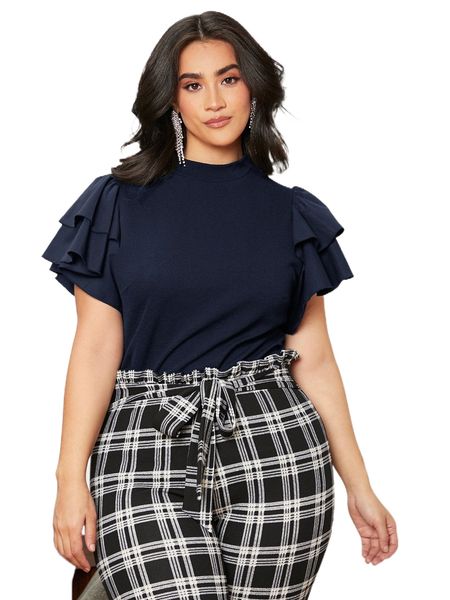 plus mock neck layered sleeve tee u1p5#, Black
plus mock neck layered sleeve tee u1p5#, Black