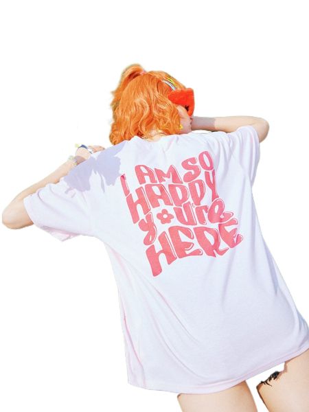 romwe x abbicreates studio y2k revival slogan graphic oversized tee 7200#, White
