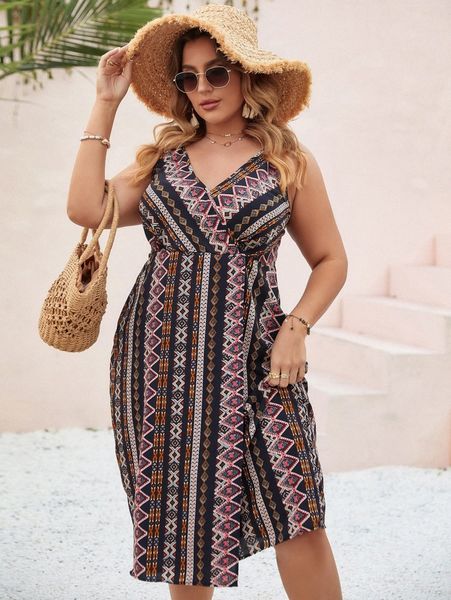 plus geo print cami dress t9bk#, Black
plus geo print cami dress t9bk#, Black