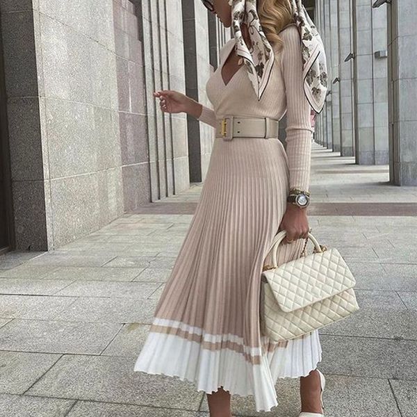 women knitted pleated dress long sleeves v neck solid lady sweater party es autumn winter fashion female a line maxi 220521, Black;gray
women knitted pleated dress long sleeves v neck solid lady sweater party es autumn winter fashion female a line maxi 220521, Black;gray