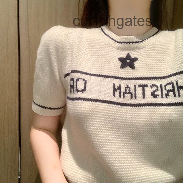 2022 designer di or t shirt and tees dress cashmere wool five pointed star short sleeve sweater high version d home early autumn style yang, White;black 
2022 designer di or t shirt and tees dress cashmere wool five pointed star short sleeve sweater high version d home early autumn style yang, White;black