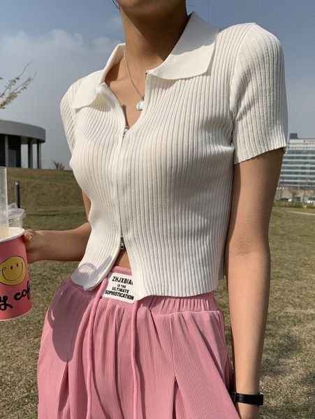 dazy double way zipper front crop cardigan k0wu#, White;black
dazy double way zipper front crop cardigan k0wu#, White;black