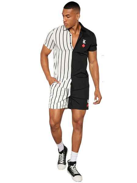 men striped & poker print shirt & drawstring waist shorts w4js#, Gray
men striped & poker print shirt & drawstring waist shorts w4js#, Gray