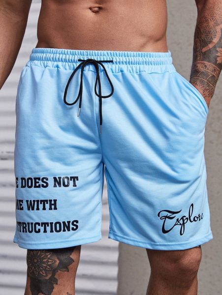 extended sizes men slogan graphic shorts 89ot#, White;black