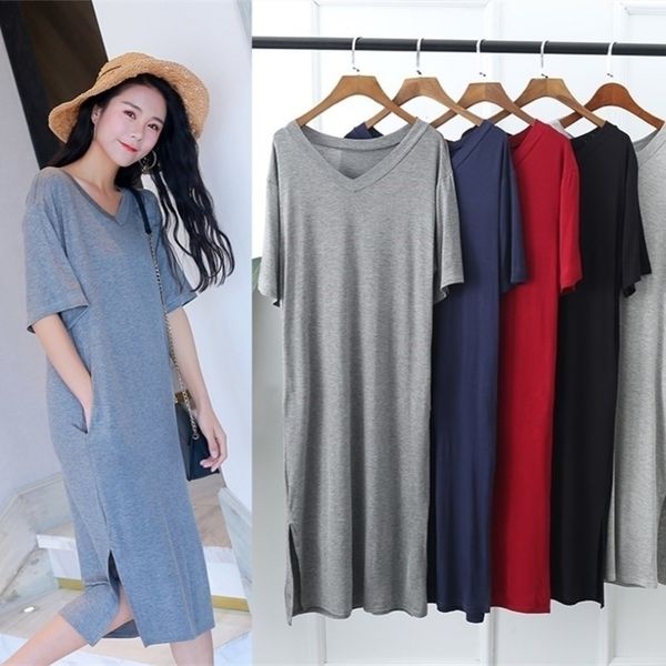 women nightgowns summer sleepwear casual night dresses plus size short sleeve slit dresse loose nightdress home clothes y200425, Black;red
women nightgowns summer sleepwear casual night dresses plus size short sleeve slit dresse loose nightdress home clothes y200425, Black;red
