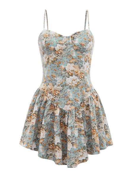 mod floral print ruffle hem cami dress 58ro#, Black;gray 
mod floral print ruffle hem cami dress 58ro#, Black;gray