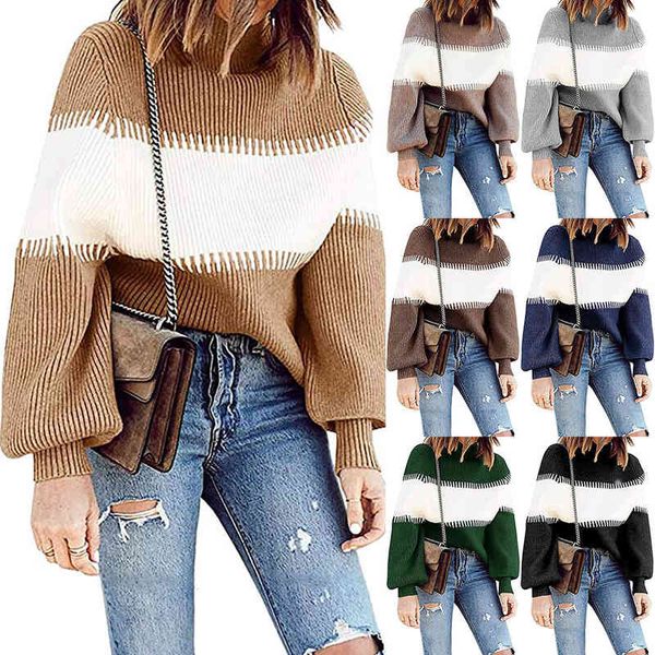 women's knits tees knitwear 2022 autumn winter women's casual high neck pit bar contrast net red sweater women 25g9, White
women's knits tees knitwear 2022 autumn winter women's casual high neck pit bar contrast net red sweater women 25g9, White