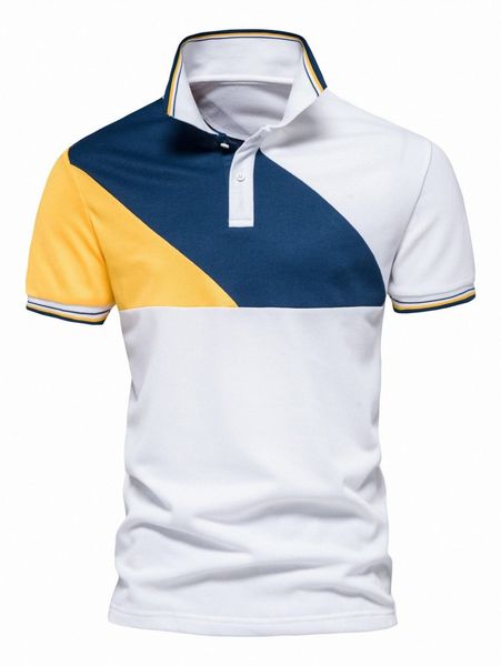 men color block striped trim polo shirt j3tt#, White;black