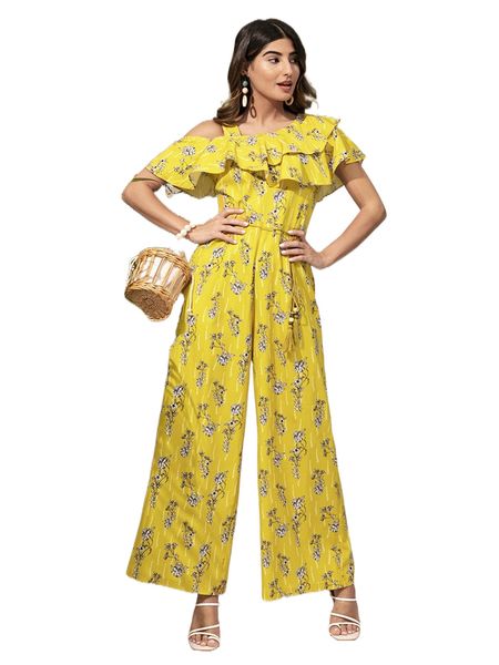 modely floral print asymmetrical neck ruffle trim belted culotte jumpsuit k90y#, Black;white
modely floral print asymmetrical neck ruffle trim belted culotte jumpsuit k90y#, Black;white