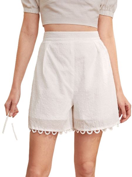 guipure lace hem swiss dot shorts b7vn#, White;black 
guipure lace hem swiss dot shorts b7vn#, White;black