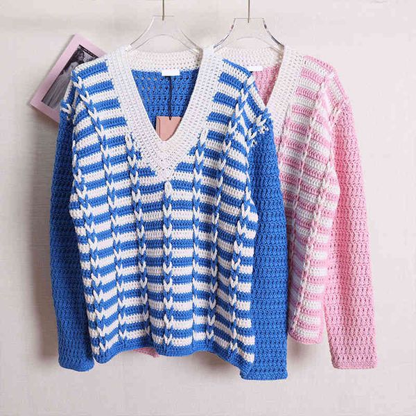 women's knits tees stripe color knitted sweater v-neck long sleeve contrast heavy industry loose version fresh and sweet pullover swe, White
women's knits tees stripe color knitted sweater v-neck long sleeve contrast heavy industry loose version fresh and sweet pullover swe, White