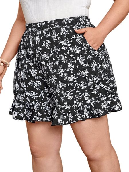 emery rose plus ditsy floral ruffle hem shorts l7hl#, Black
emery rose plus ditsy floral ruffle hem shorts l7hl#, Black