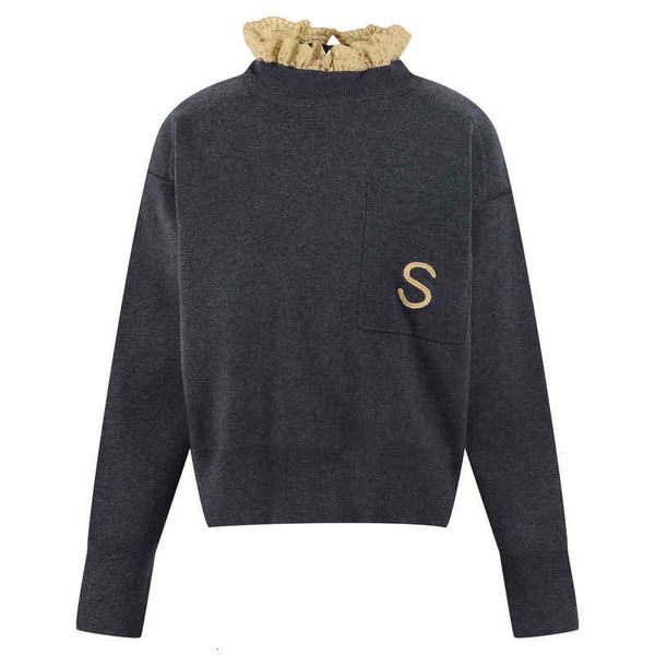 women's knits tees autumn and winter fungus collar short sweater women's aging contrast letter embroidery temperament long sleeve, White
women's knits tees autumn and winter fungus collar short sweater women's aging contrast letter embroidery temperament long sleeve, White