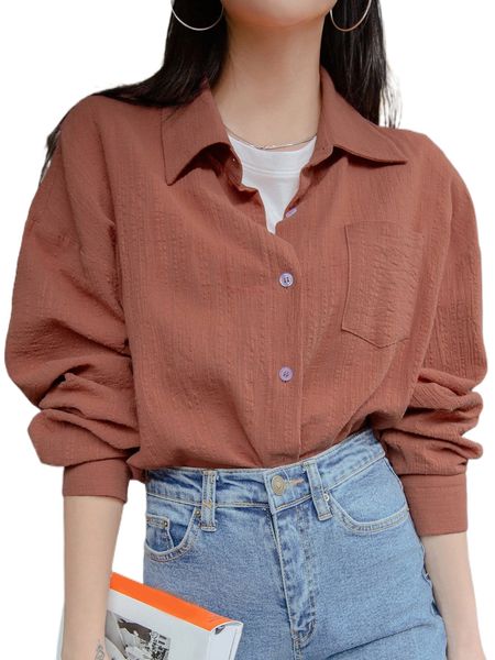 dazy drop shoulder pocket patched blouse 13qk#, White