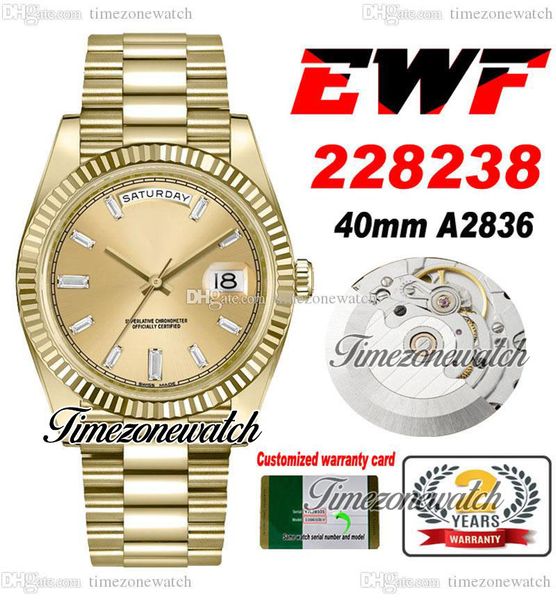 ewf daydate 40 228238 eta a2836 automatic mens watch yellow gold fluted bezel champagne rectangle diamond stainless steel presidential brace, Slivery;brown
ewf daydate 40 228238 eta a2836 automatic mens watch yellow gold fluted bezel champagne rectangle diamond stainless steel presidential brace, Slivery;brown