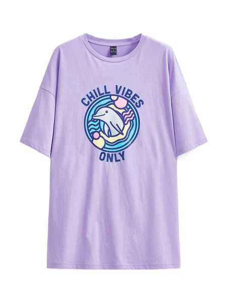 x mine eyes letter & cartoon dolphin graphic tee n48g#, White